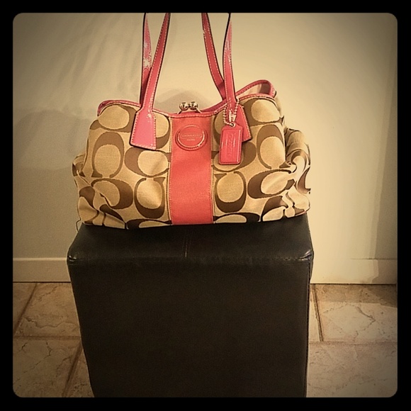 Coach Handbags - Coach Signature Stripe Framed Carryall